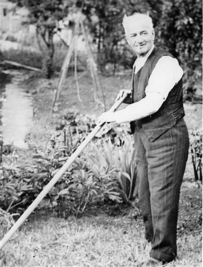 Photo:Francis Edward Law known as  "Pop" in garden of 220 Wrythe Lane
