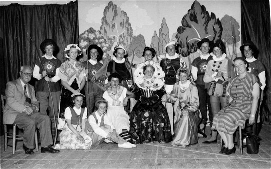 Photo:The main cast of the play with two members of the School Board, Mr. Fry and the lady, name unknown