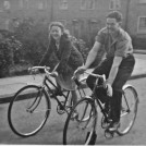 Photo:Kathleen Millington and friend cycling in Bodmin Grove c. 1949.